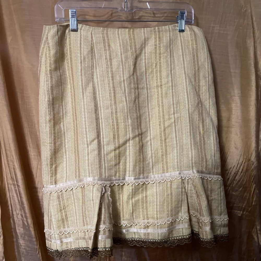 Nanette Lepore Tan A-Line Skirt with Lace Trim